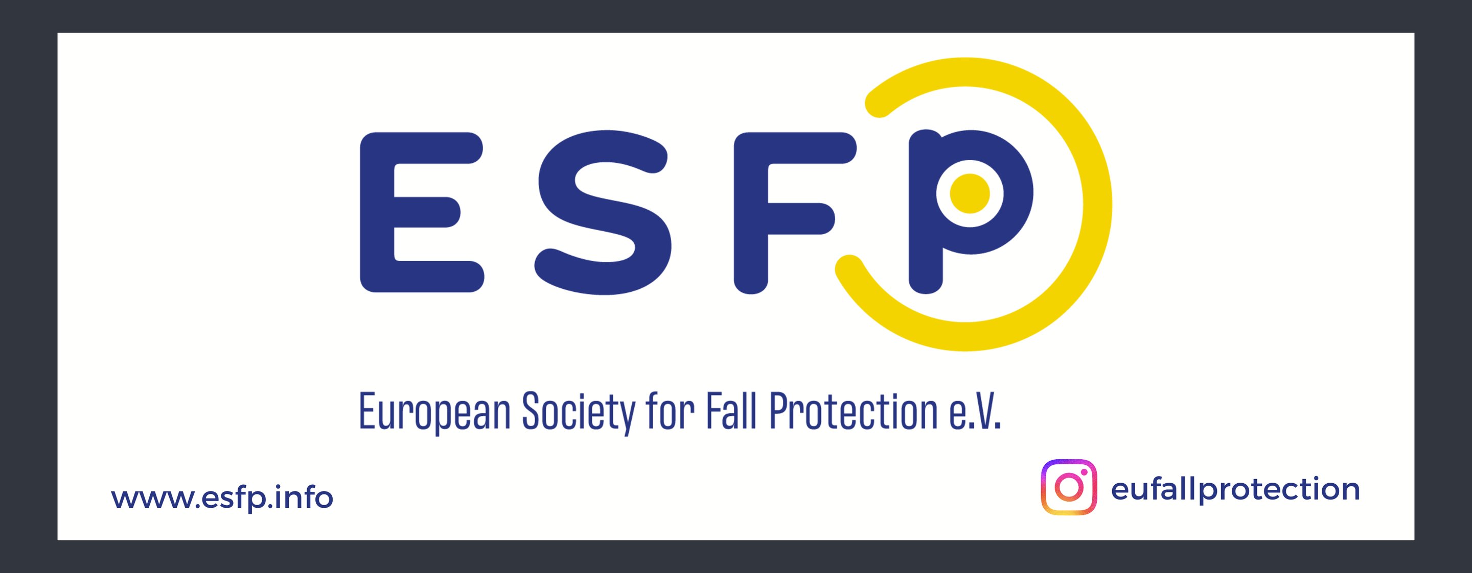 ESFP Logo mit Text „European Society for Fall Protection e.V.“.